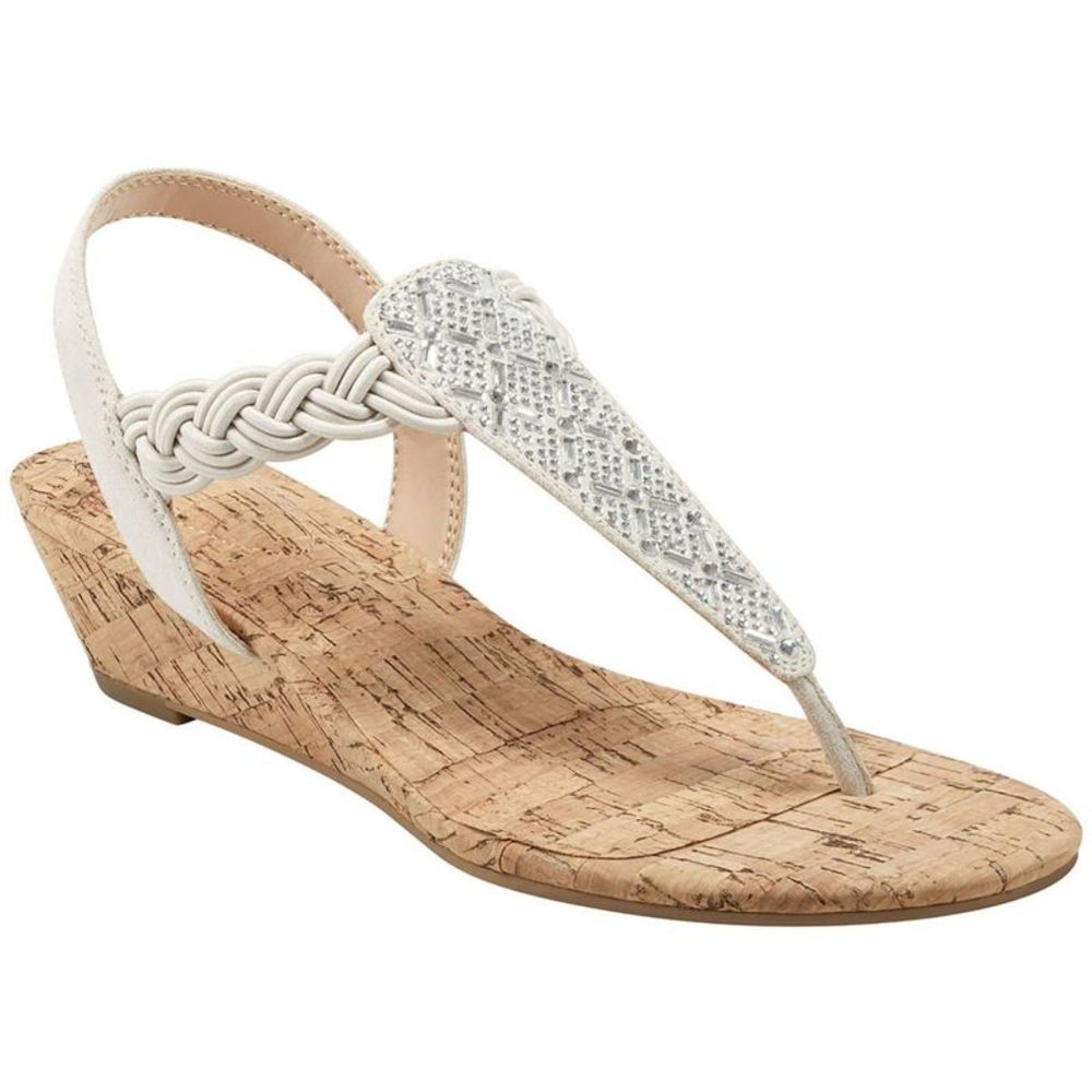 Bandolino Womens Genie Ivory Rhinestone Slingback Wedge Sandals Shoes NWT
